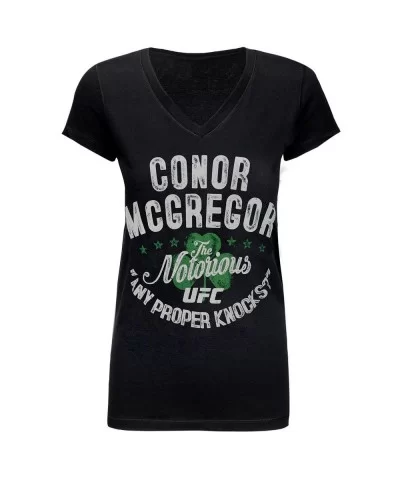 Women's UFC Conor McGregor Proper Knocks V-Neck T-Shirt - Black $4.56 WOMEN'S