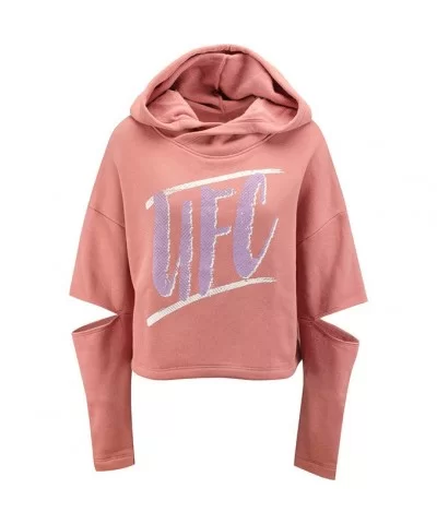 Women's Mauve UFC Cut-Sleeve Pullover Hooded Fleece $9.60 WOMEN'S