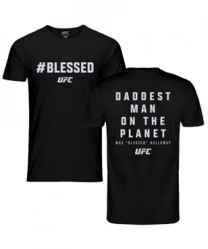 Men's UFC Max "Blessed" Holloway Quote T-Shirt - Black $8.96 MEN'S