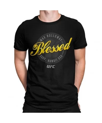 Men's UFC Max "Blessed" Holloway Script Graphic T-Shirt - Black $10.92 MEN'S